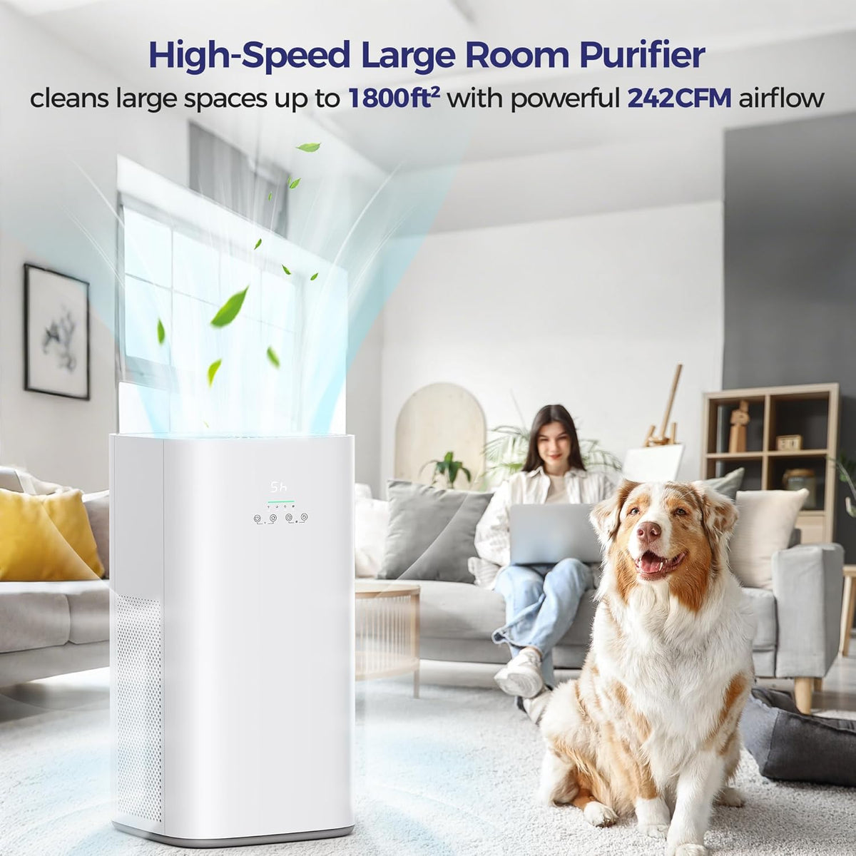 VUSIGN Air Purifier for Home Large Room & Pets, Covers Up to 1800 ft² with CADR 242 CFM, H13 HEPA