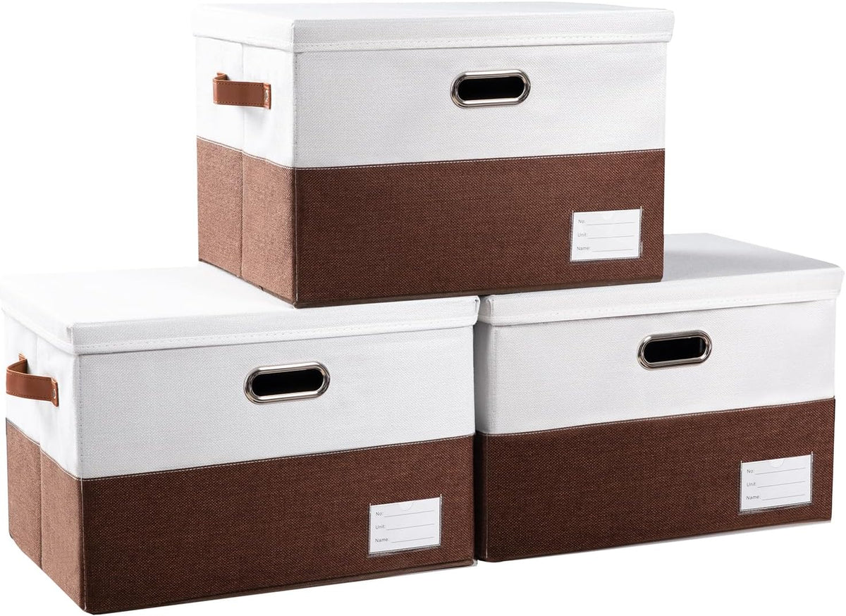 PRANDOM Foldable Storage Bins with Lids [3-Pack] Fabric Collapsible Storage Boxes Baskets Cubes