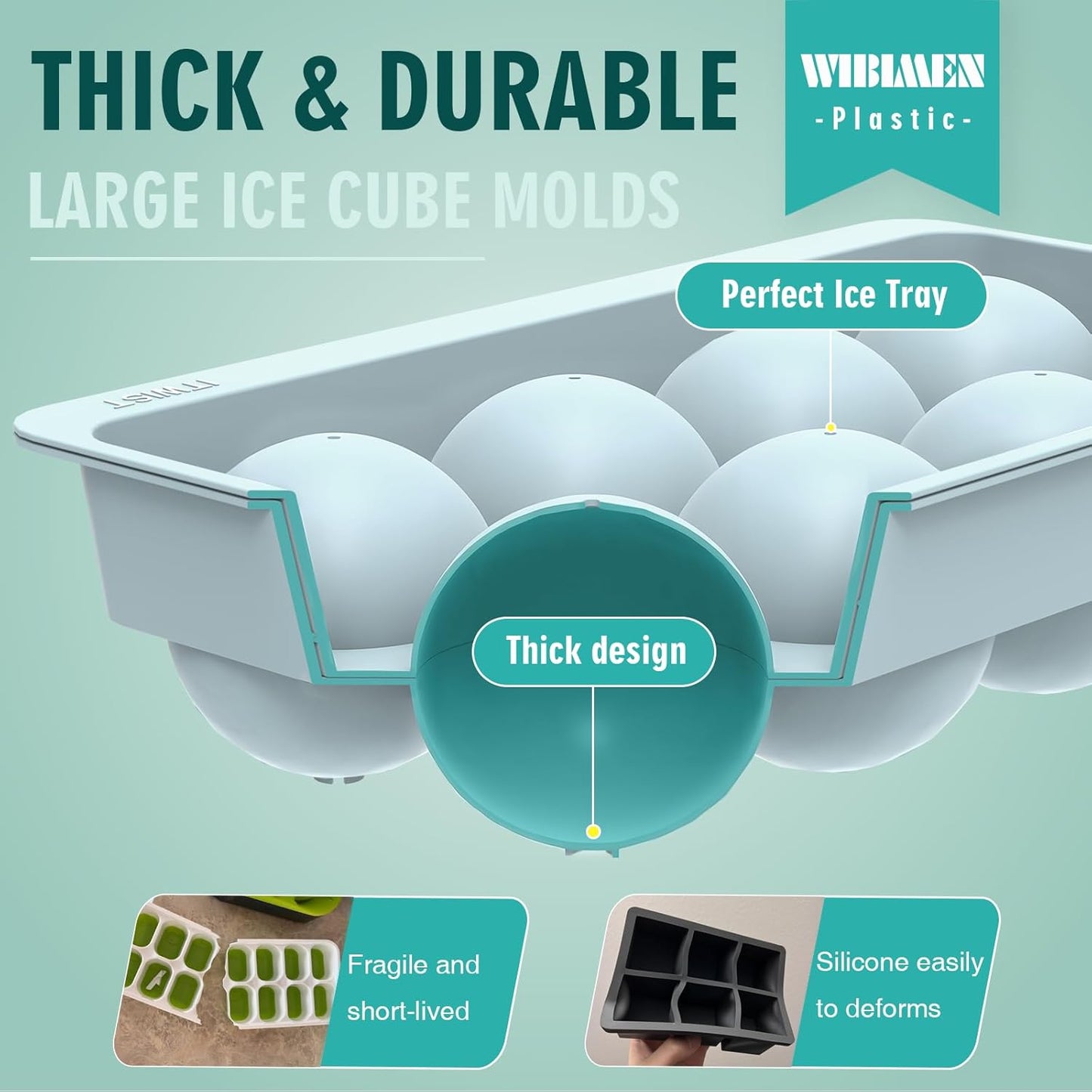 WIBIMEN Large Ice Cube Molds, Big Round Whiskey Ice Cube Trays for Freezer, Easy to Fill & Release