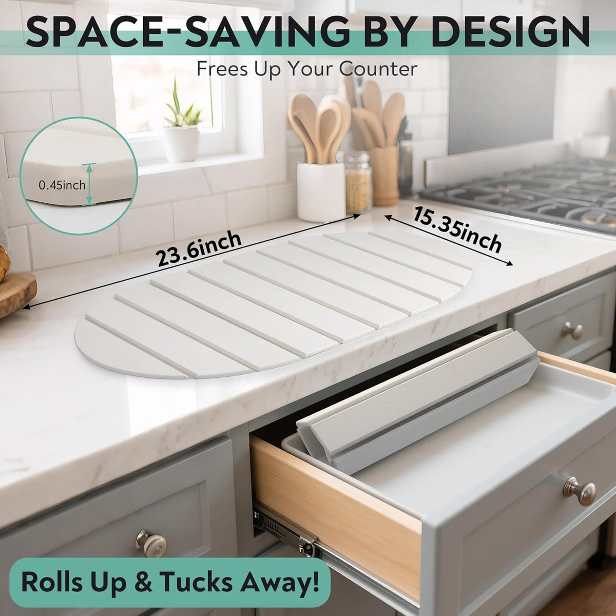 Large Stone Drying Mat for Kitchen Counter, 24x16 Foldable Self Stone Dish Drying Mat, Absorbent