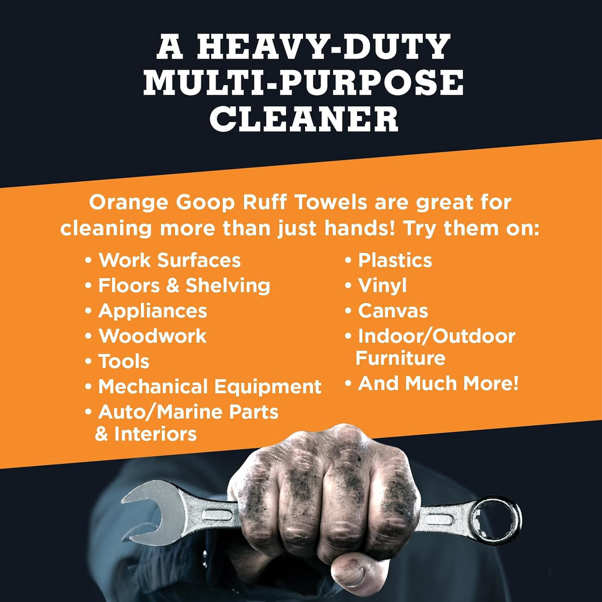 GOOP Orange Heavy Duty Ruff Towels with Scrubbing Power, 10” x 12” Dual Textured Multi-Purpose