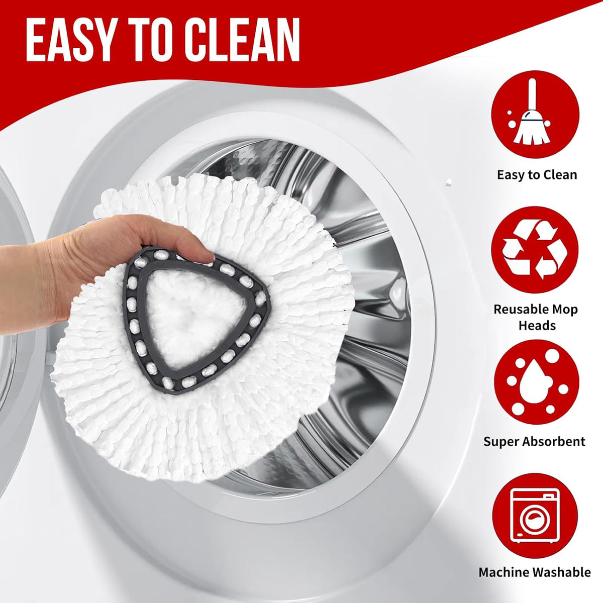 Spin Mop Head, Base, Handle Replacement for O-Ceda EasyWring 1 Tank System,4 Microfiber Mop