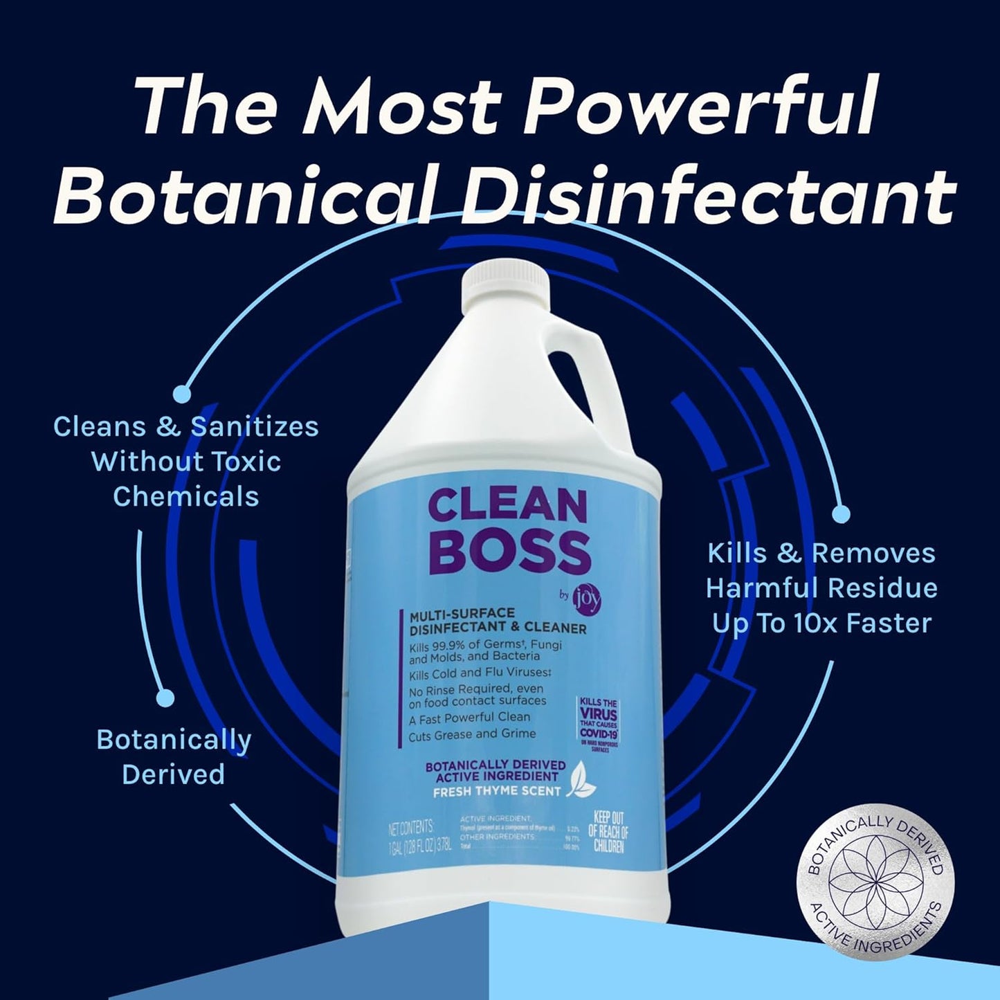 CleanBoss Botanical Disinfectant - Multi-Surface Cleaner - 128 oz - Kills 99.9% of Germs + Cold &