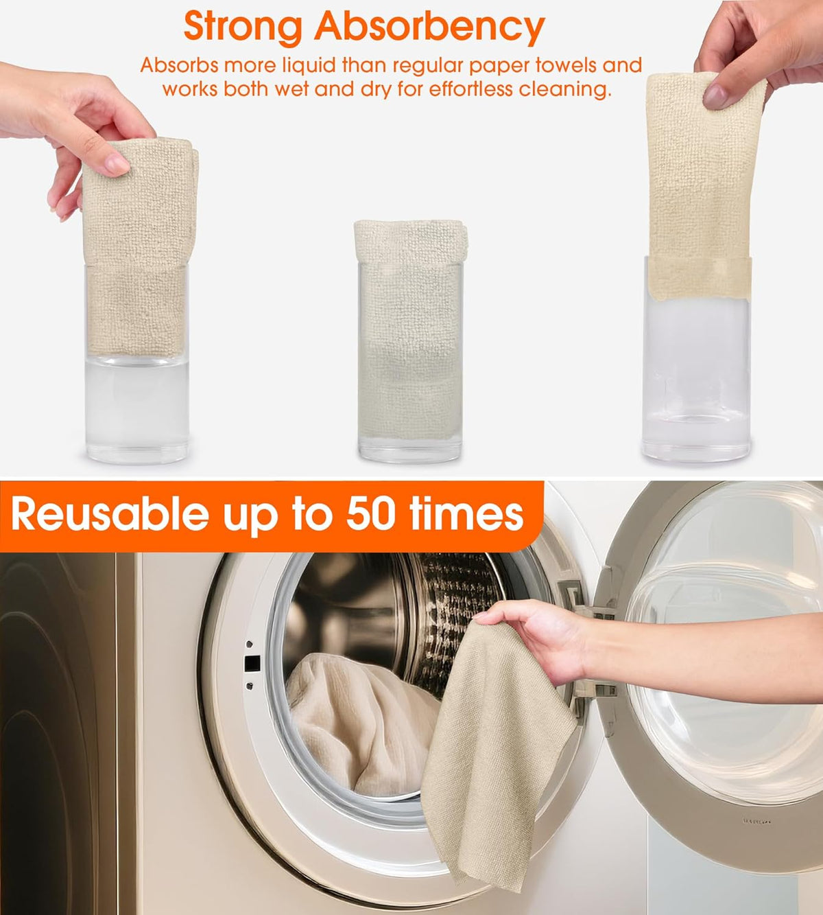 Roll of Microfiber Cleaning Cloth –100 Pack, Tear Away Microfiber Towels, Reusable, Washable