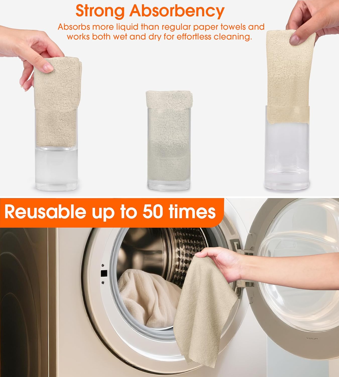 Roll of Microfiber Cleaning Cloth –100 Pack, Tear Away Microfiber Towels, Reusable, Washable