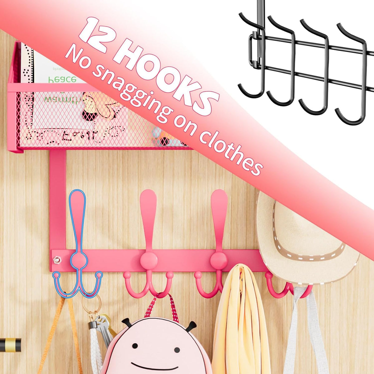 Over The Door Hooks Organizer, Coat Rack Over The Door Storage Hanger Towel Rack, Back of Storage