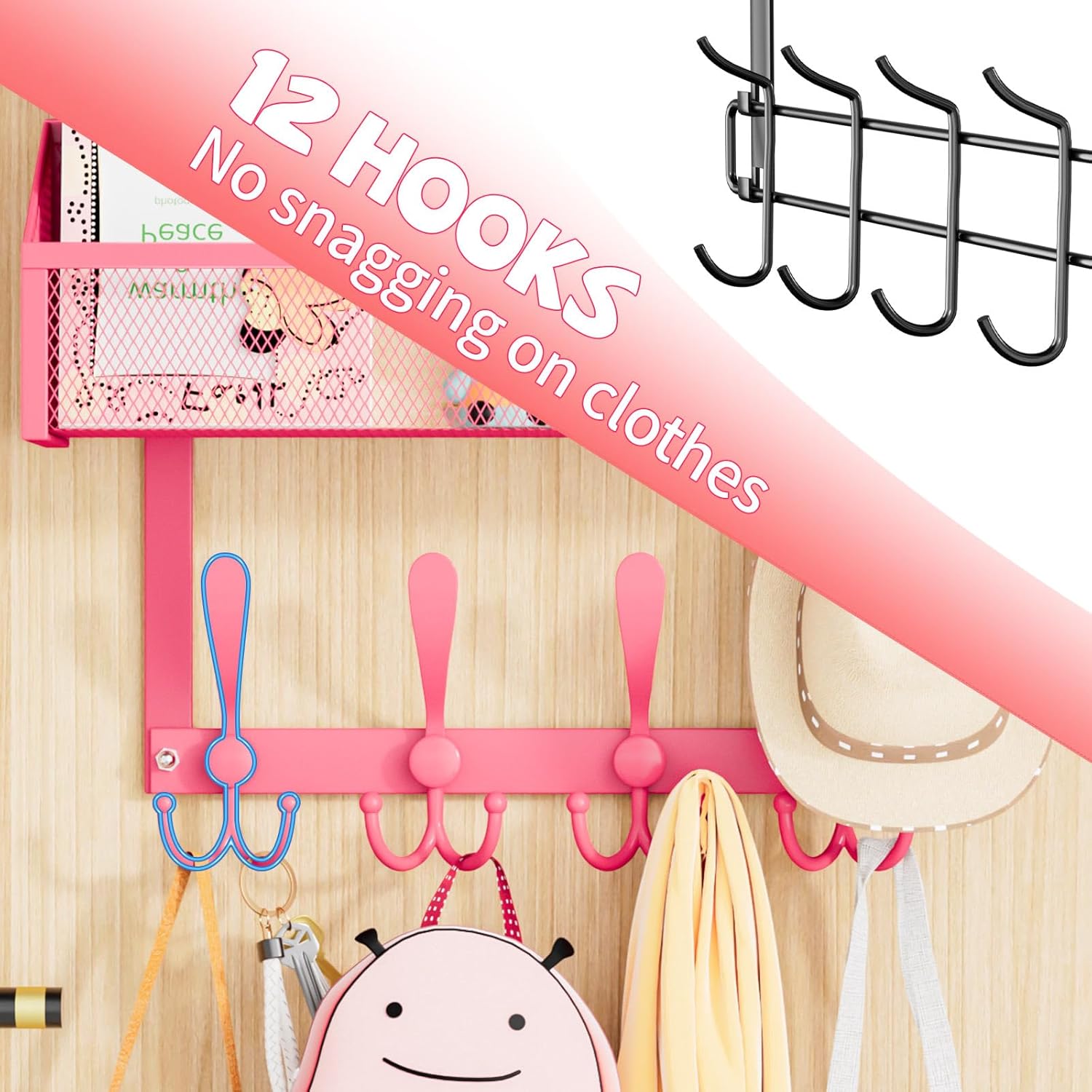 Over The Door Hooks Organizer, Coat Rack Over The Door Storage Hanger Towel Rack, Back of Storage