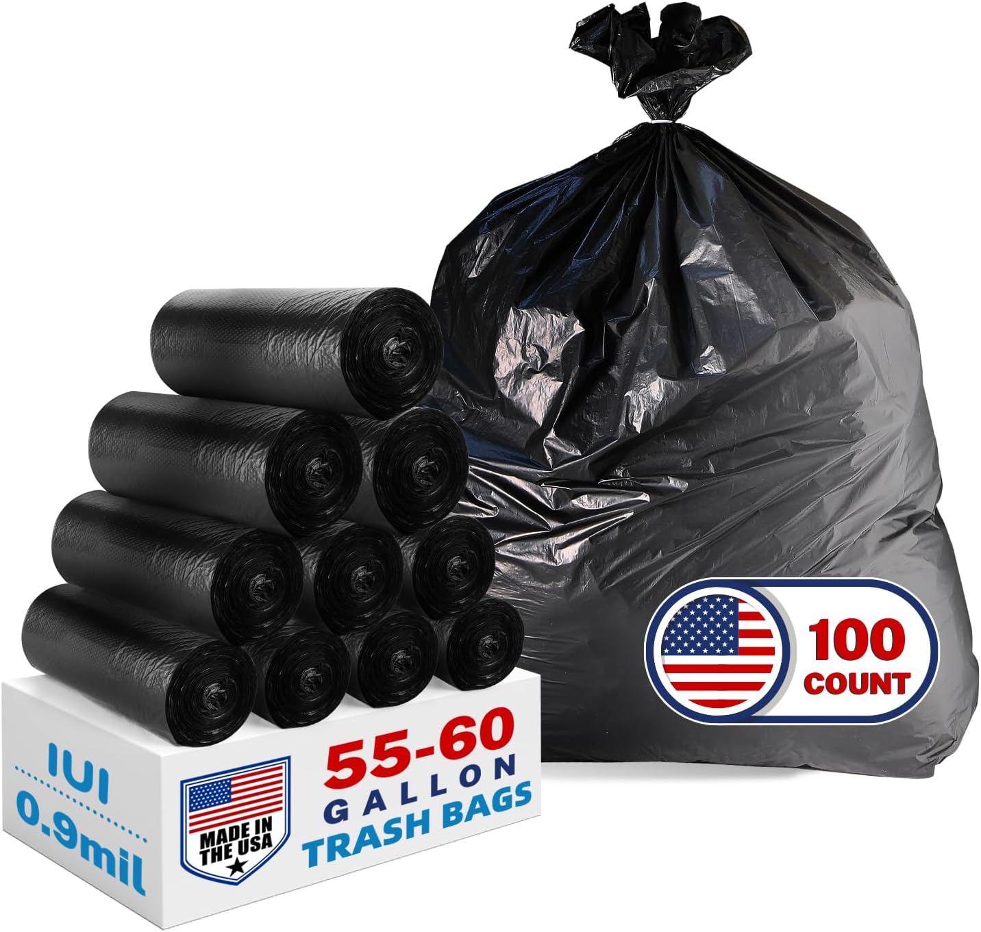 Heavy Duty Trash Bags 55-60 Gallon, Black - 100 Count Bulk Pack | 38" x 58" | Durable &