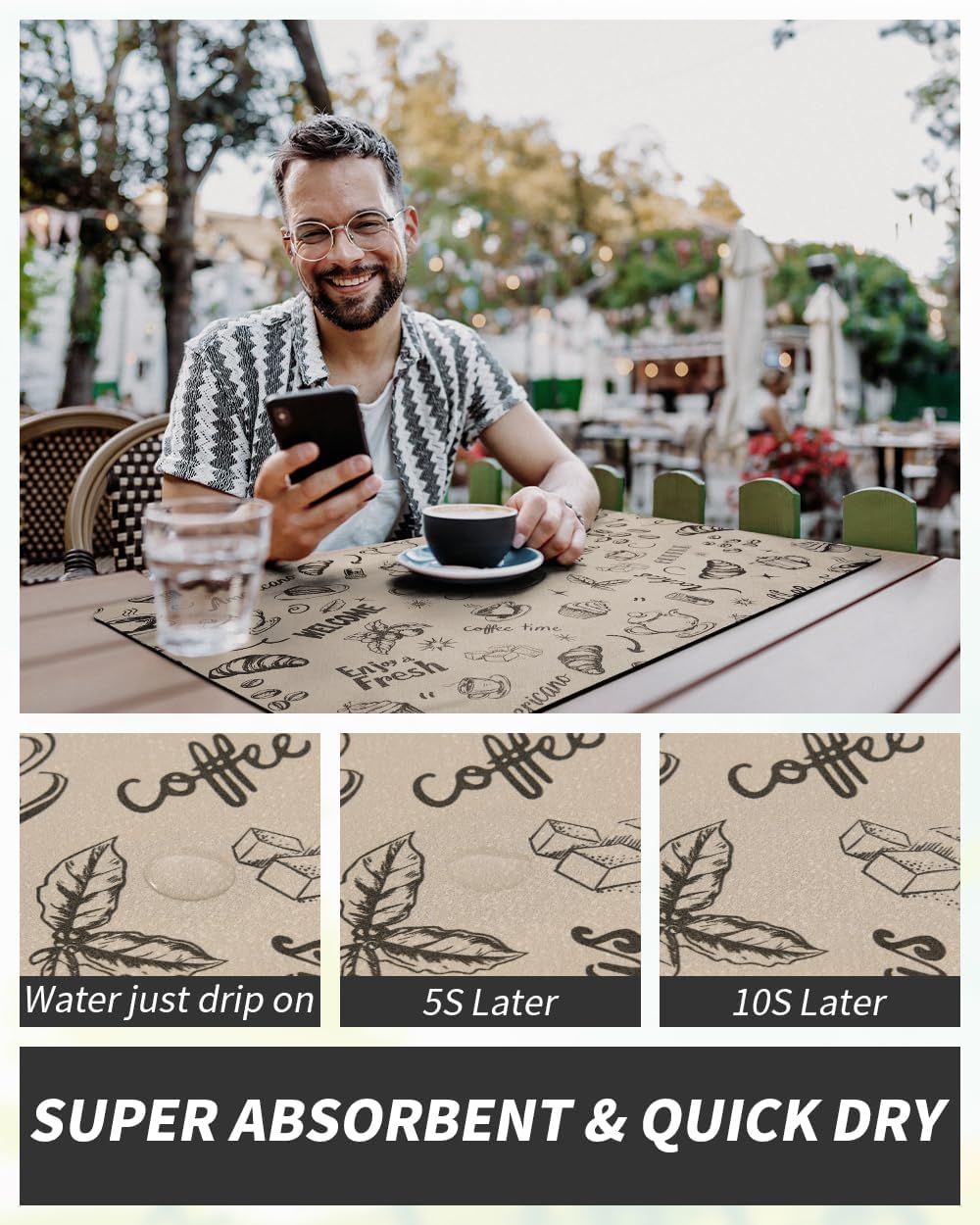 AMOAMI Coffee Mat Hide Stain Rubber Backed Absorbent Dish Drying Mat for Kitchen Counter - Fits