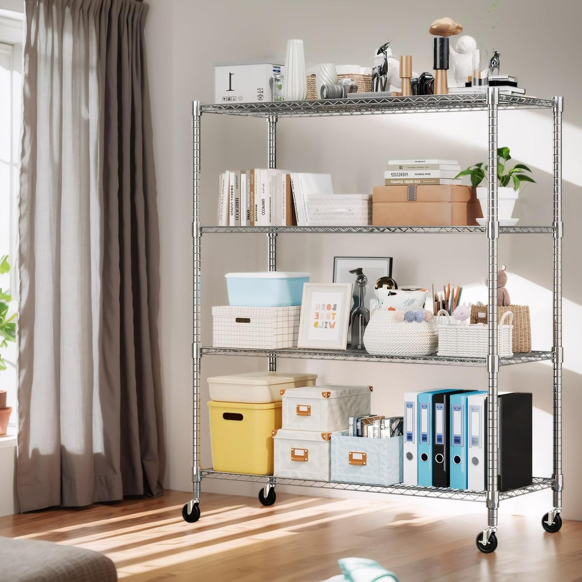 Himimi Storage Shelves 60"W Wire Shelving with Wheels 2600LBS Heavy Duty Metal Shelves for Storage