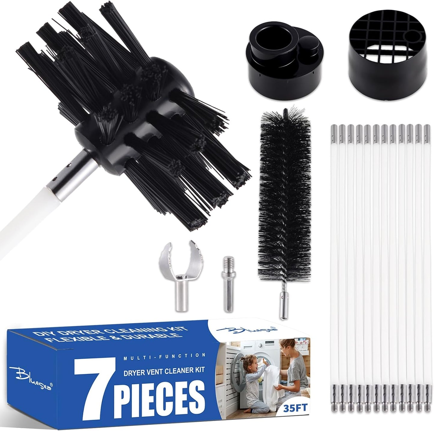 Bluesea 7 Pieces 35 Feet Dryer Vent Cleaner Kit, Reinforced Nylon Dryer Vent Cleaning Kit, Durable