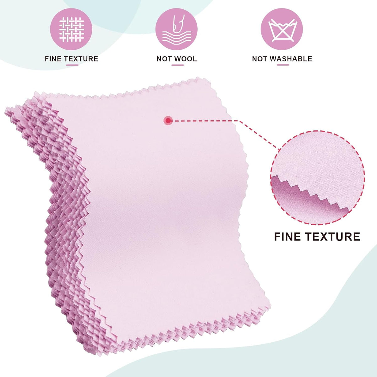 100 Pack Jewelry Polishing Cloth, 3.15" x 3.15" Pink Cleaning Cloths, Small Silver Cleaning &
