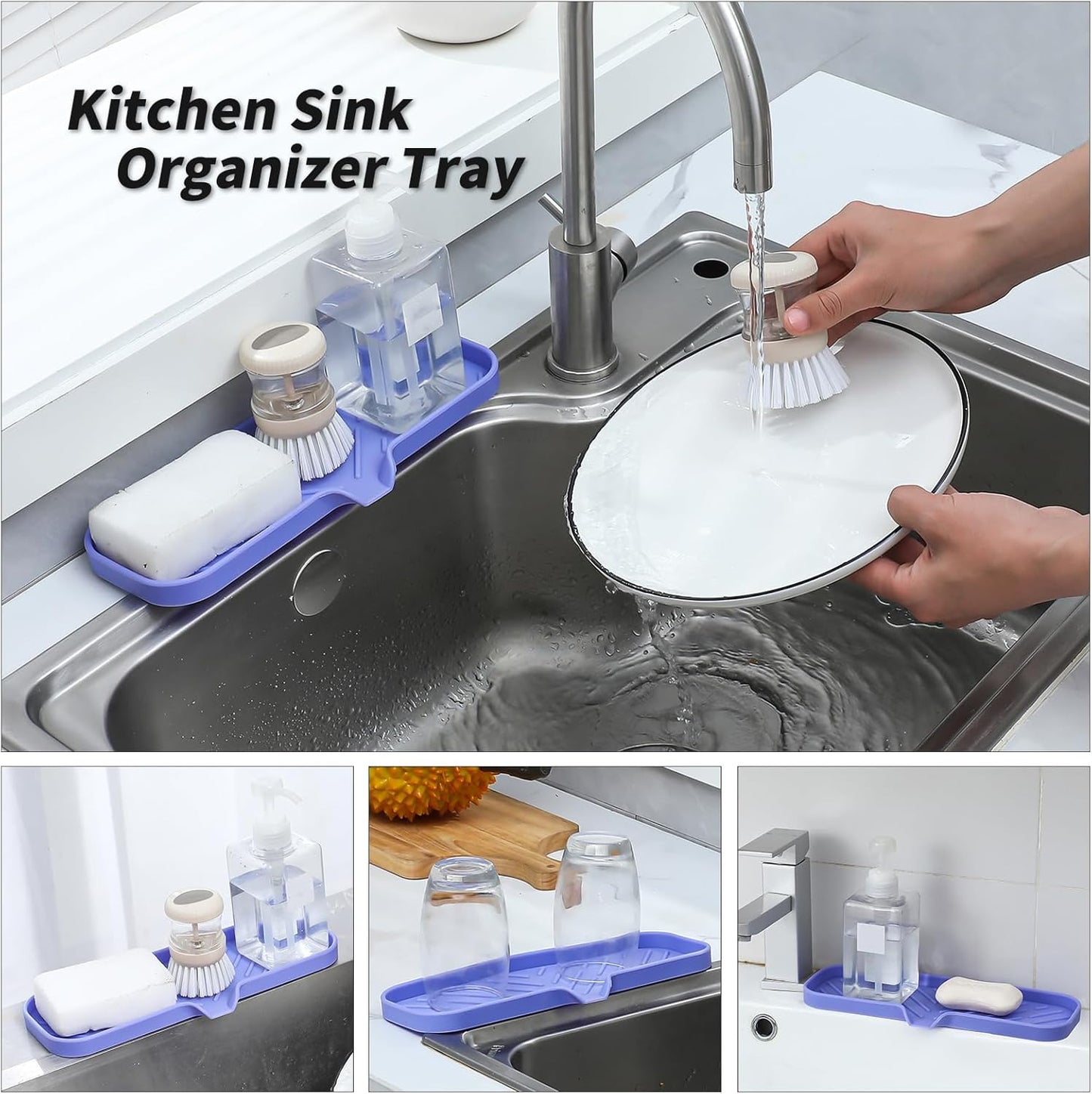 Silicone Bathroom Soap Dishes with Drain Spout-Bathroom and Kitchen Sink Organizer,Sponge