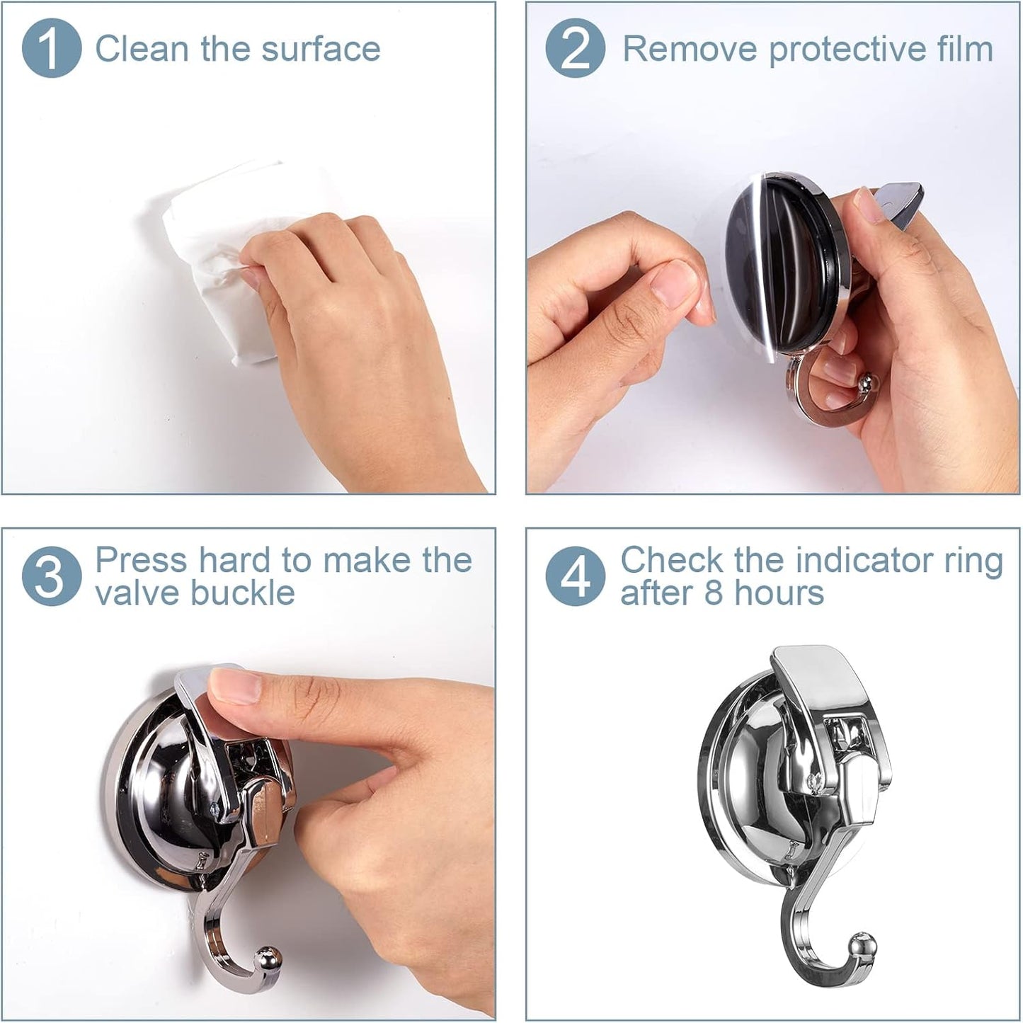 Suction Cup Hooks for Shower, Bathroom, Kitchen, Glass Door, Mirror, Tile – Loofah, Towel, Coat