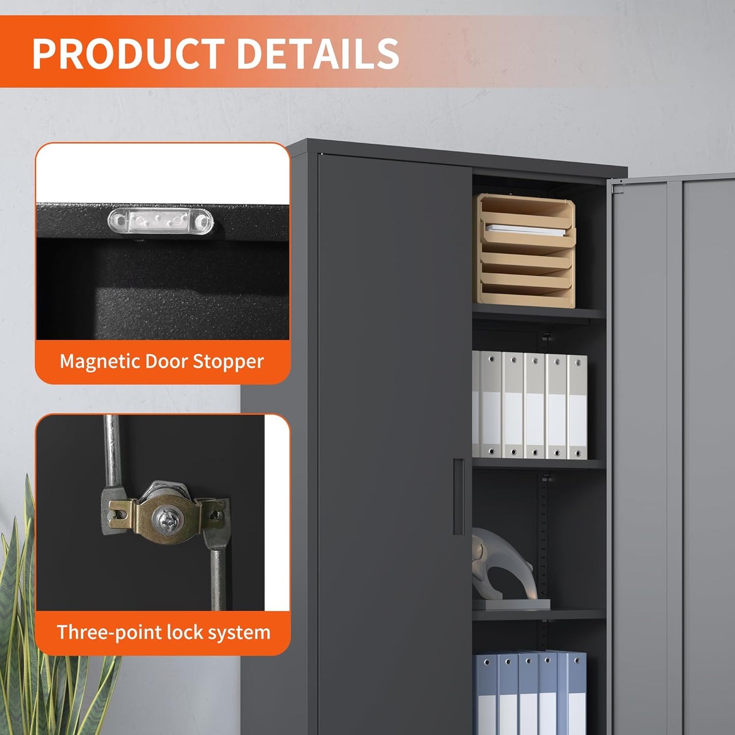 Metal Storage Cabinet with Adjustable Shelves, Garage Tool Cabinet with 2 Lockable Doors for