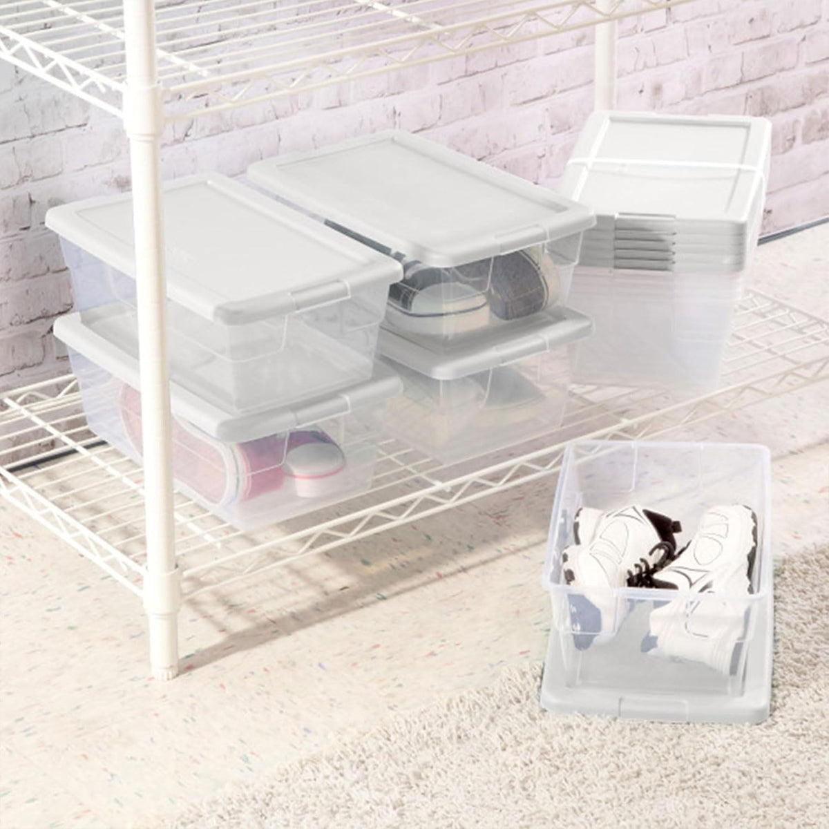 Sterilite 6 Quart Storage Box, Clear Plastic with White Snap Lid, 12 Pack