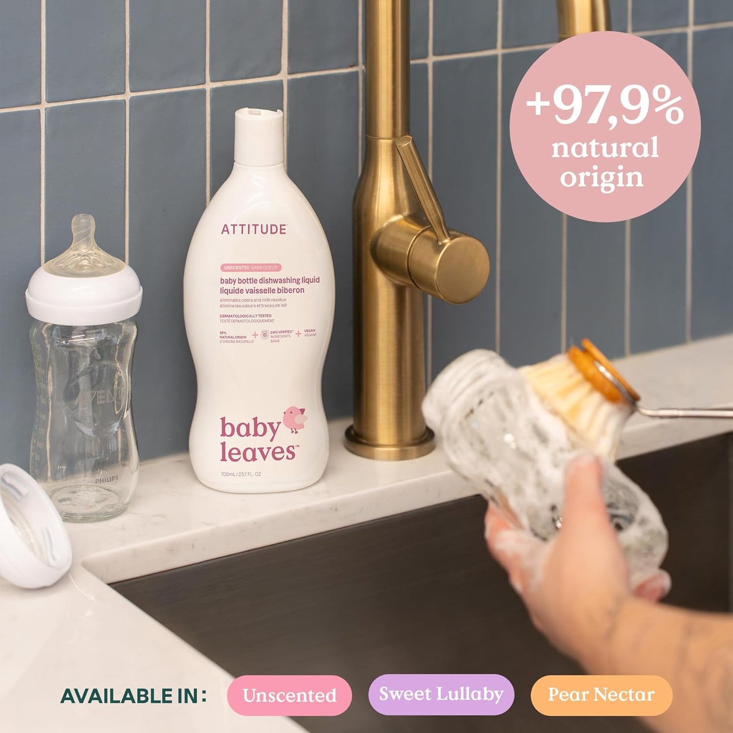 ATTITUDE Baby Dish Soap and Bottle Cleaner, EWG Verified Dishwashing Liquid, No Added Dyes or