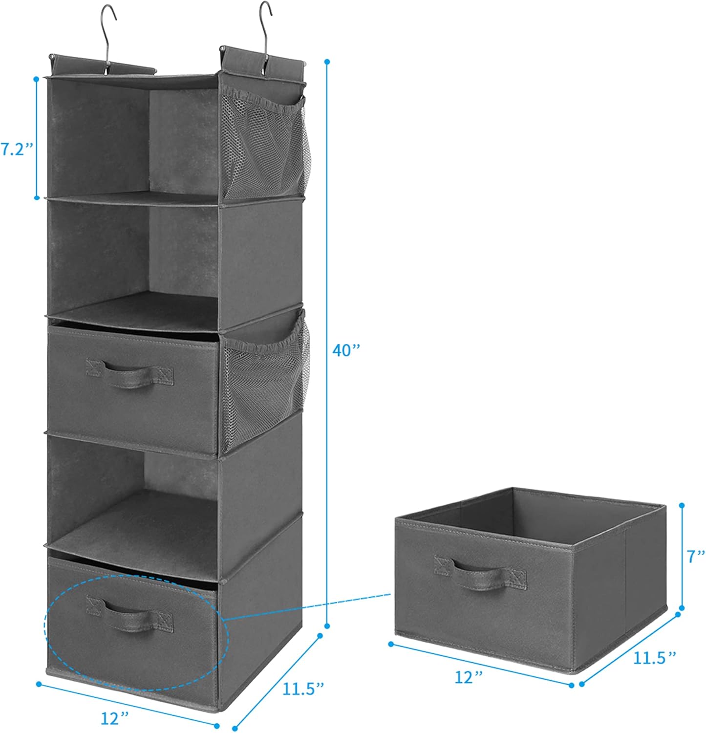MAX Houser 5 Tier Shelf Hanging Closet Organizer, Cloth Hanging Shelf with 2 Sturdy Hooks for