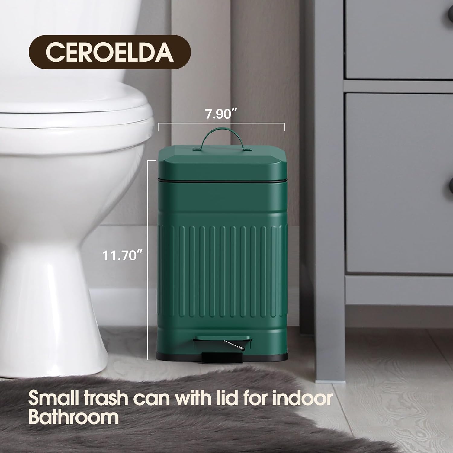 CEROELDA Small Trash Can with Lid-5L/1.3 Gal,Stainless Steel Outdoor Dog Poop Garbage Can-Farmhouse