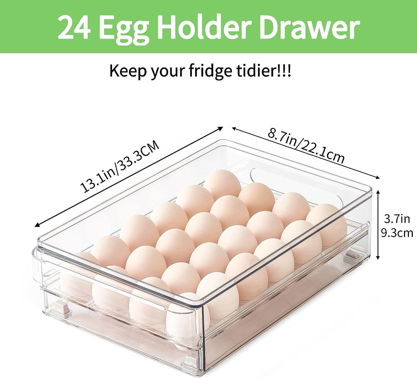 vacane 24 Capacity Egg Holder for Refrigerator Organizer Bins, Clear Egg Storage Container for