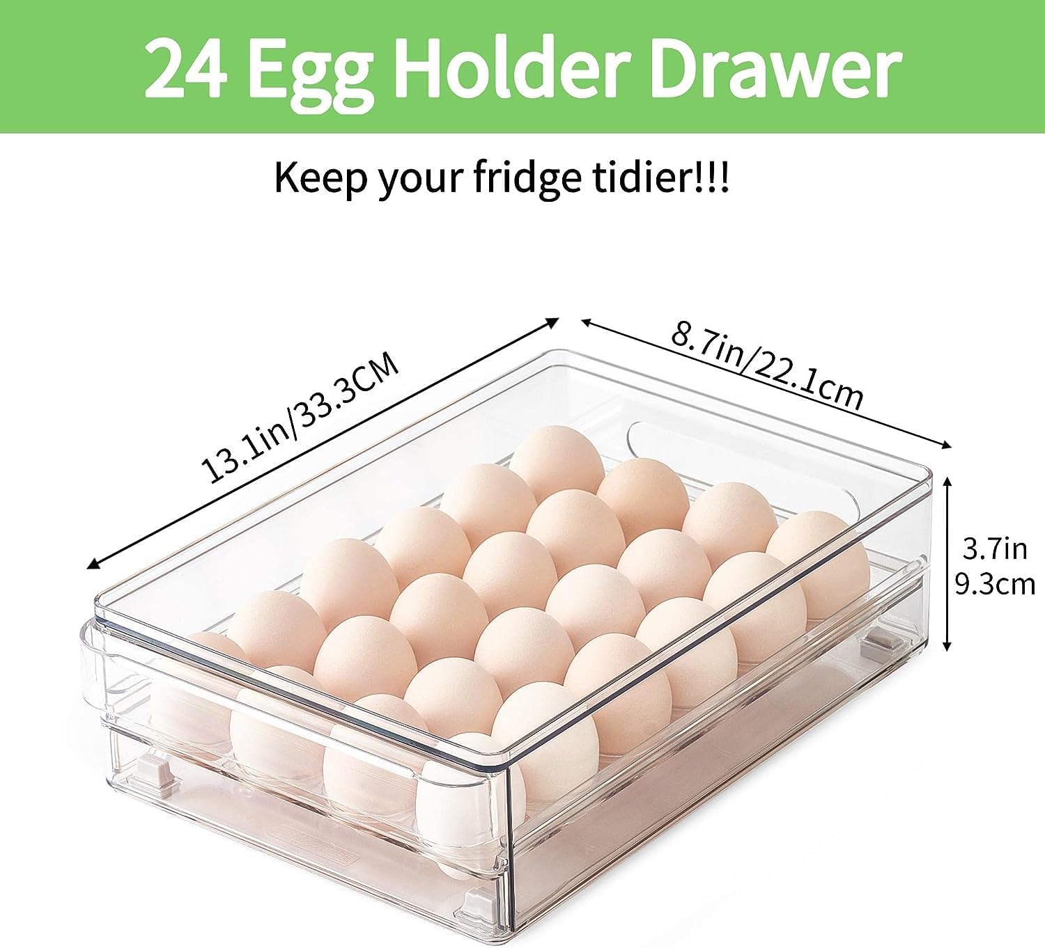 vacane 24 Capacity Egg Holder for Refrigerator Organizer Bins, Clear Egg Storage Container for