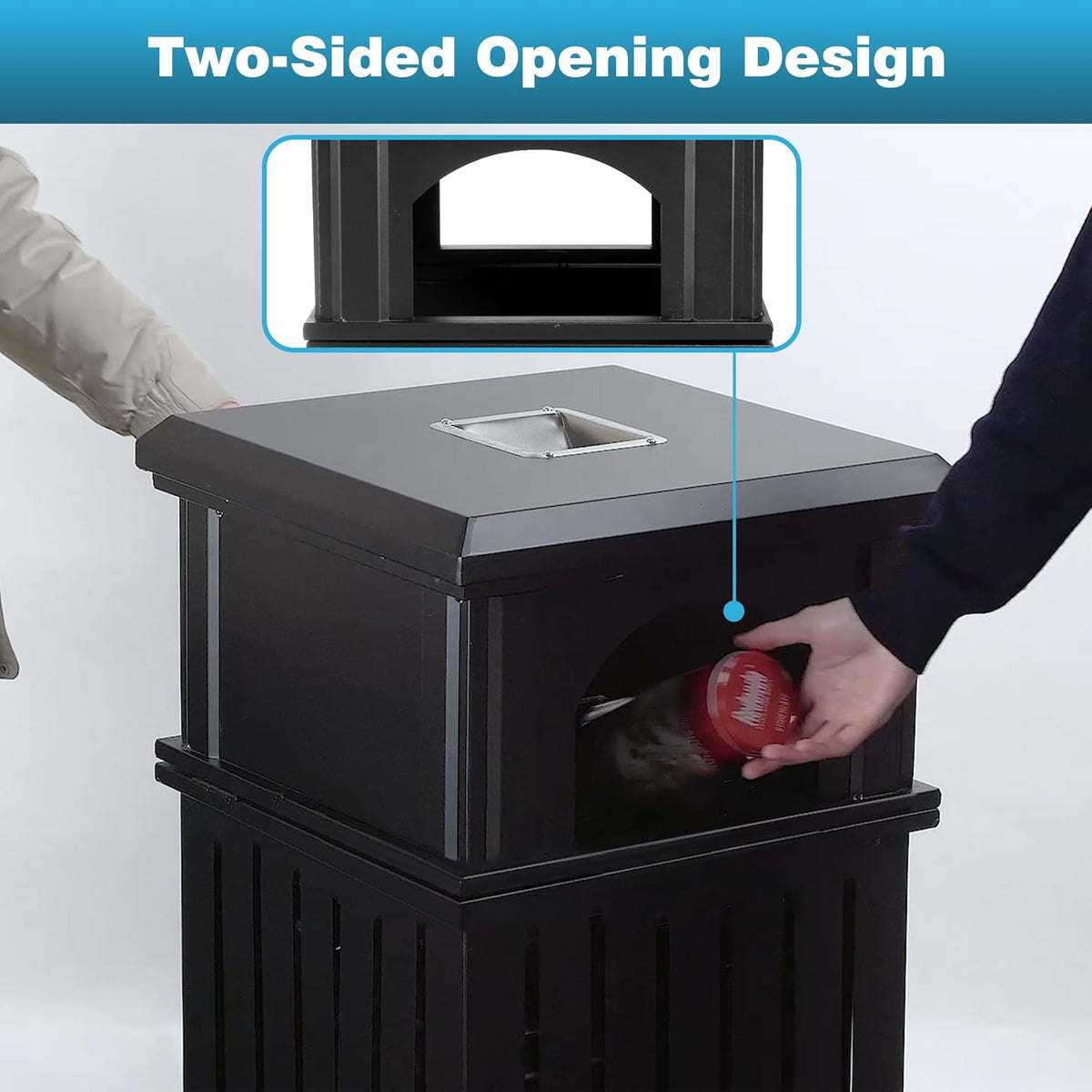 IRONWALLS Commercial Trash Can with Lid, Black Outdoor Garbage Can for Patio, Side Opening Steel