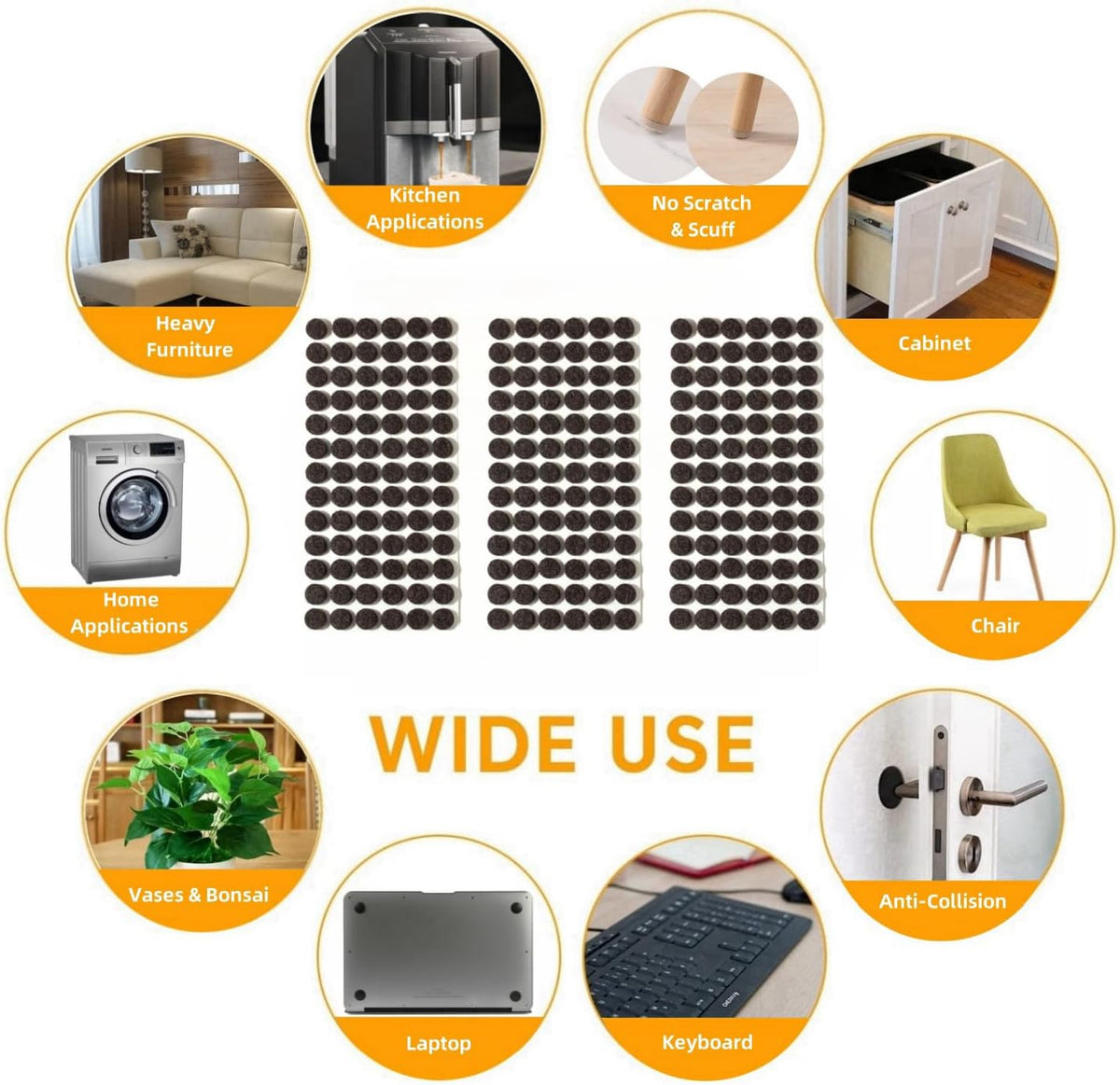 Furnigear Felt Pads Small 3/8" Felt Pads for Cabinet Doors Bumpers, Cabinet Cushion Dots Felt