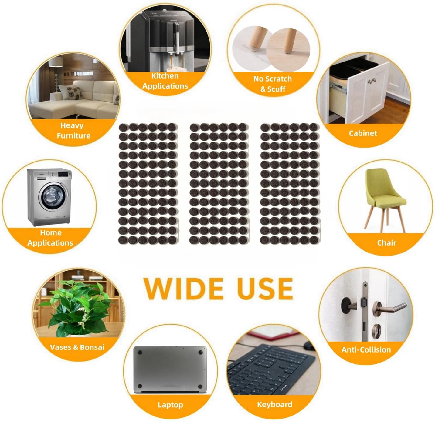 Furnigear Felt Pads Small 3/8" Felt Pads for Cabinet Doors Bumpers, Cabinet Cushion Dots Felt