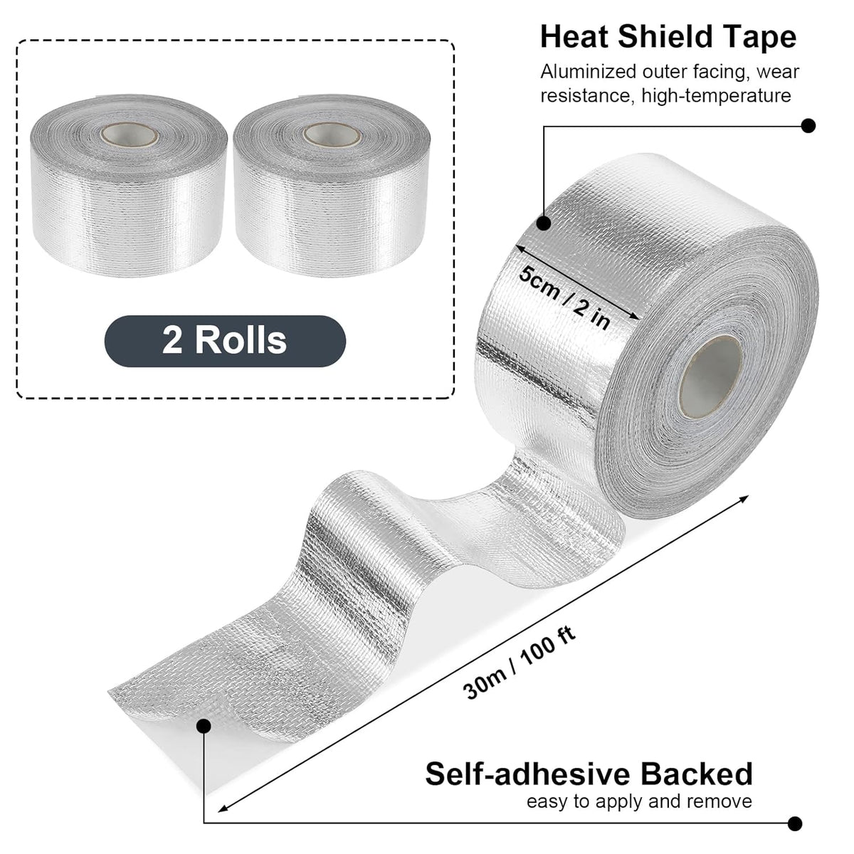 Zonon 2 Rolls Aluminum Foil Tape Heat Shield Tape Barrier Adhesive Reflective Fiberglass Thermal
