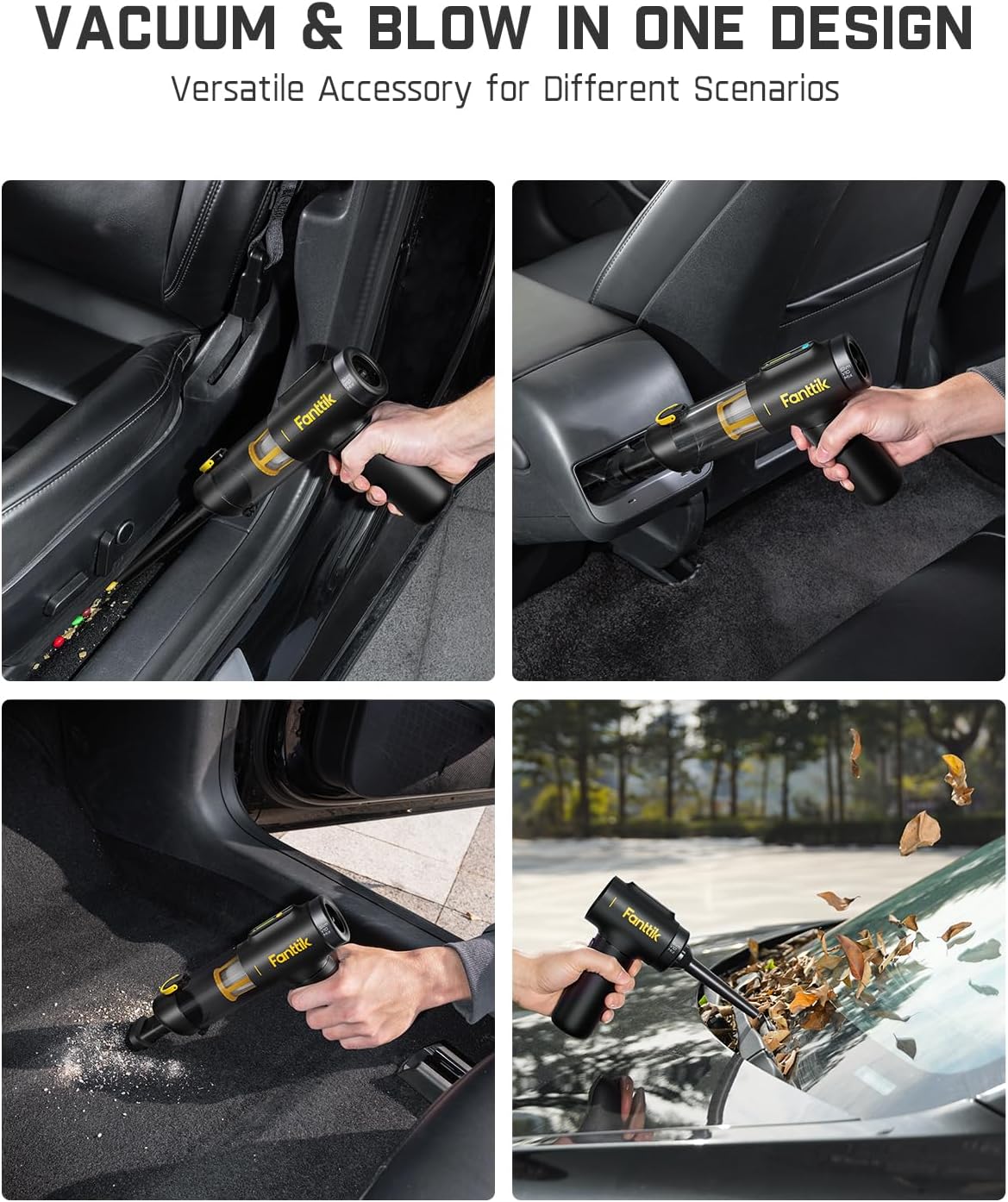 Fanttik Slim V10 Mix Cordless Car Vacuum, 4 in 1 Handheld Air Duster, Color Smart LED Display