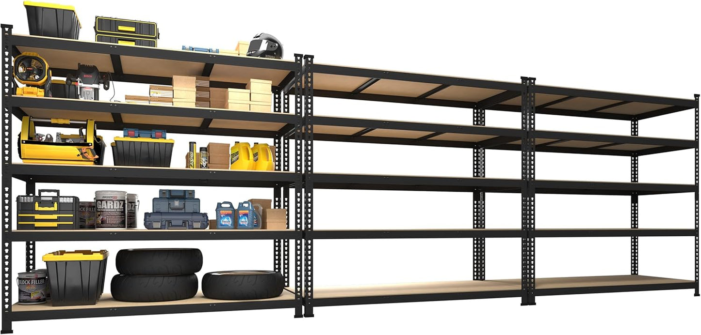 PrimeZone 3 Pack Heavy Duty Adjustable 5 Tier Garage Storage Shelves - 47" W x 18" D x 71" H, Metal