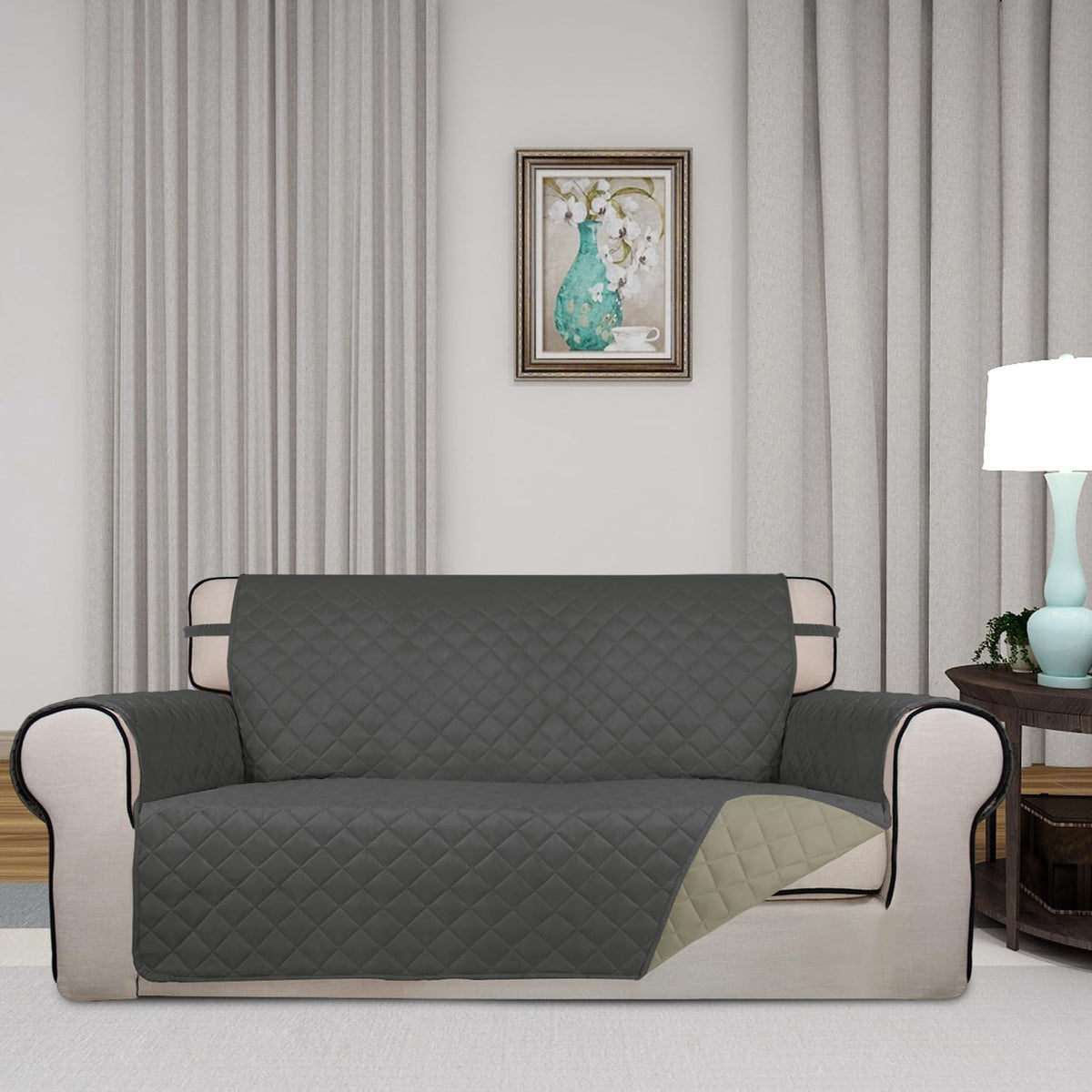 PureFit Reversible Quilted Sofa Cover, Water Resistant Slipcover Furniture Protector, Washable