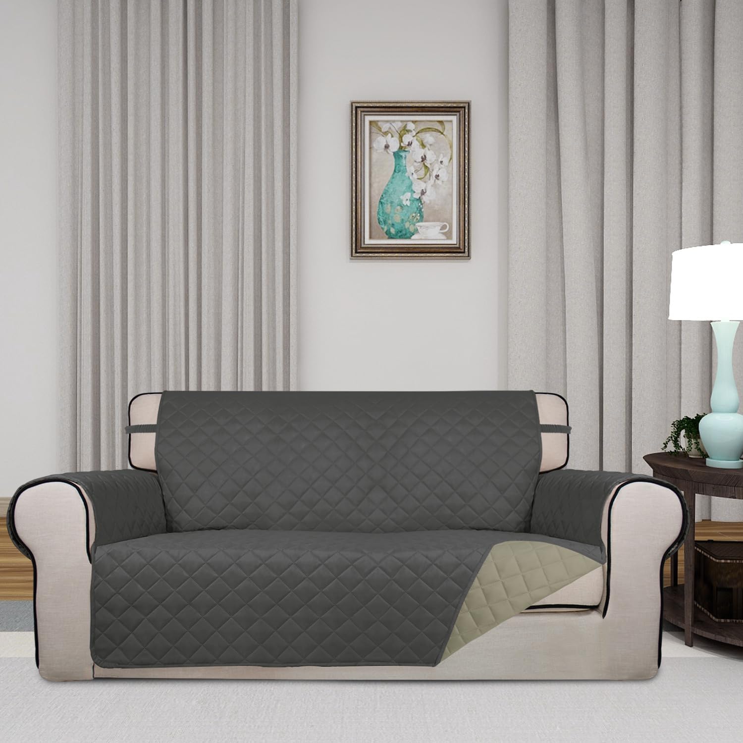 PureFit Reversible Quilted Sofa Cover, Water Resistant Slipcover Furniture Protector, Washable