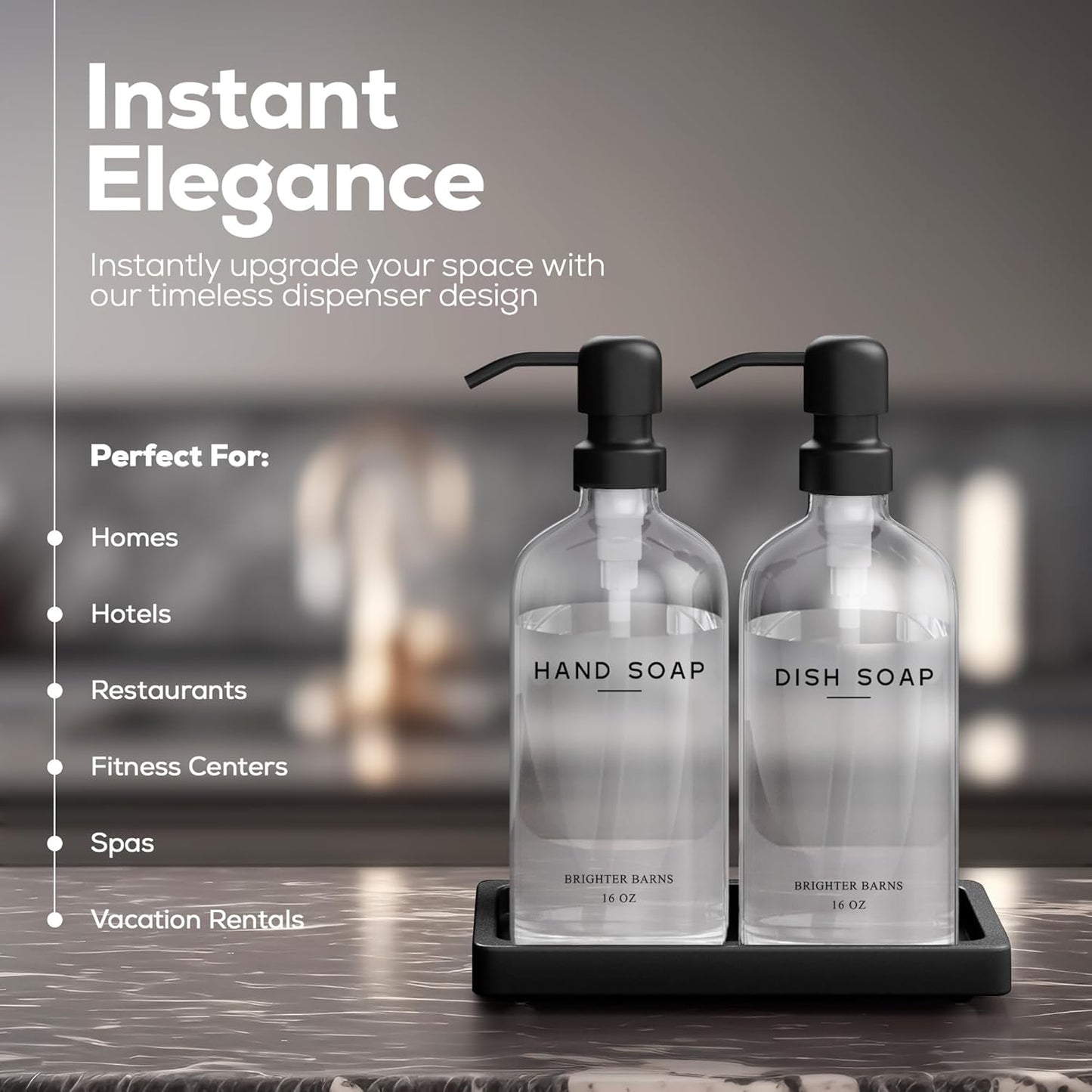 Glass Hand and Dish Soap Dispenser Set by Brighter Barns - Kitchen Soap Dispenser Set with Tray