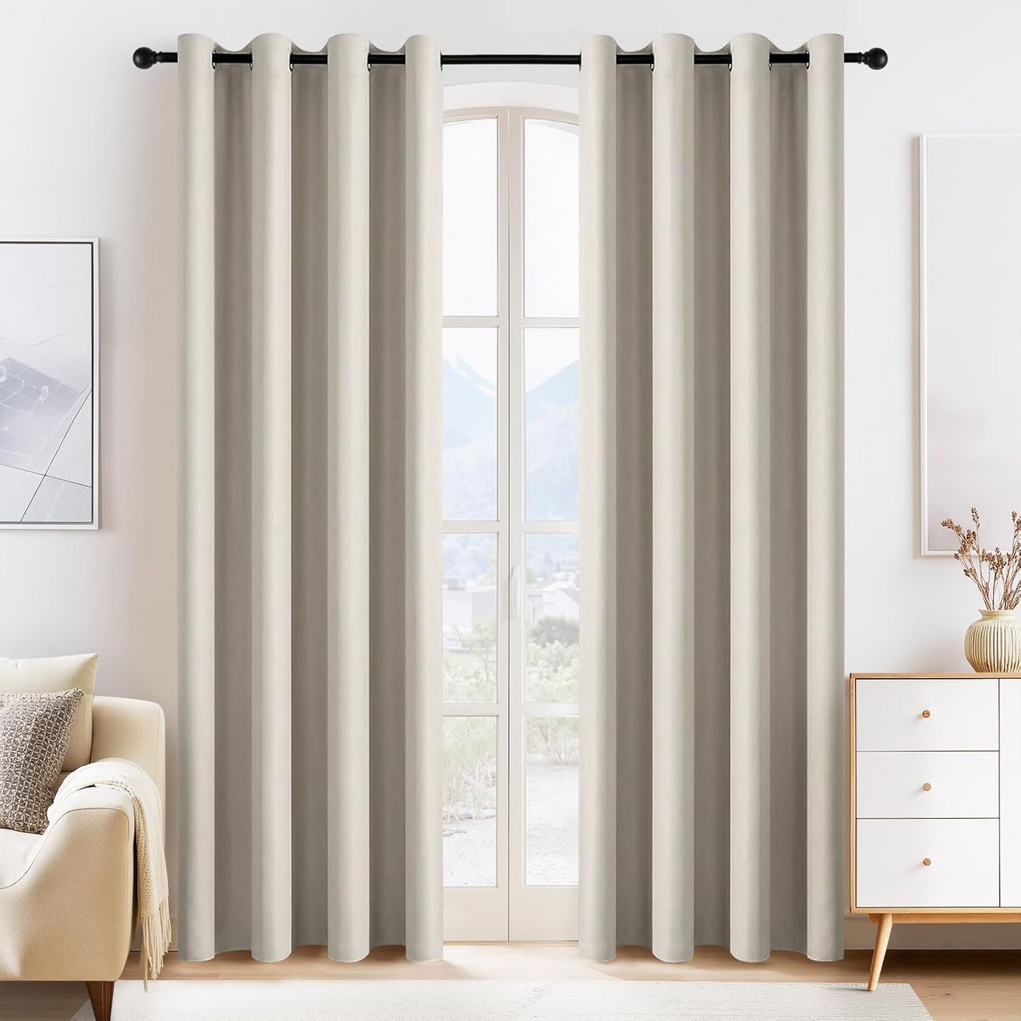 PONY DANCE Cream Blackout Curtains for Bedroom 84 Inch Length 2 Panels Set, Privacy Thermal