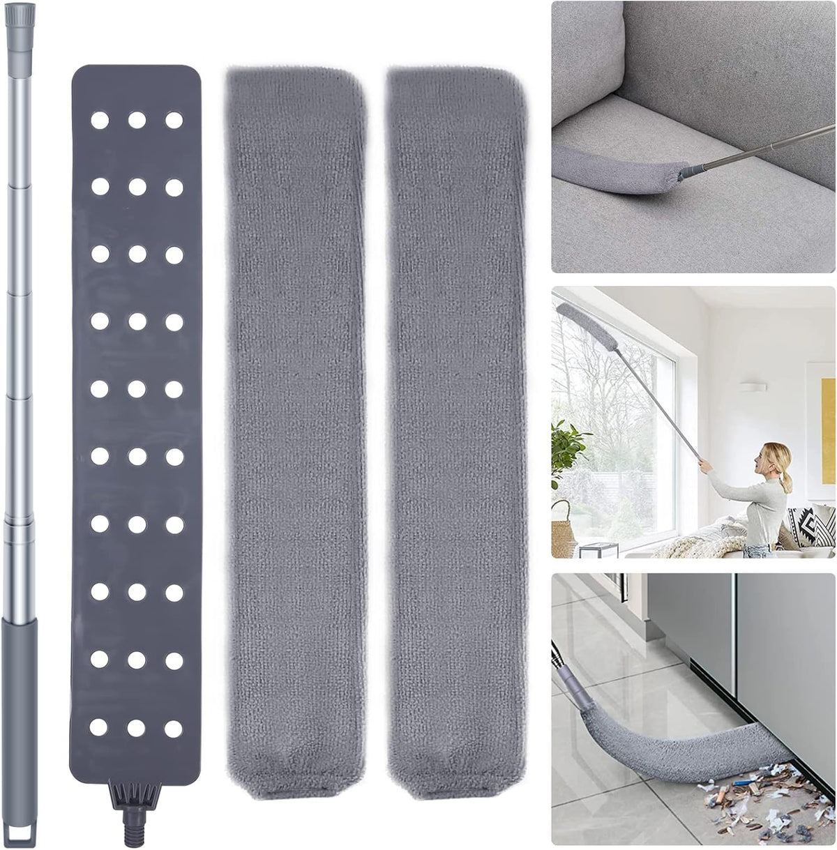 Retractable Gap Dust Cleaner Cleaning Tools with 2 Microfiber Dusting Cloths Long Handle 60inches