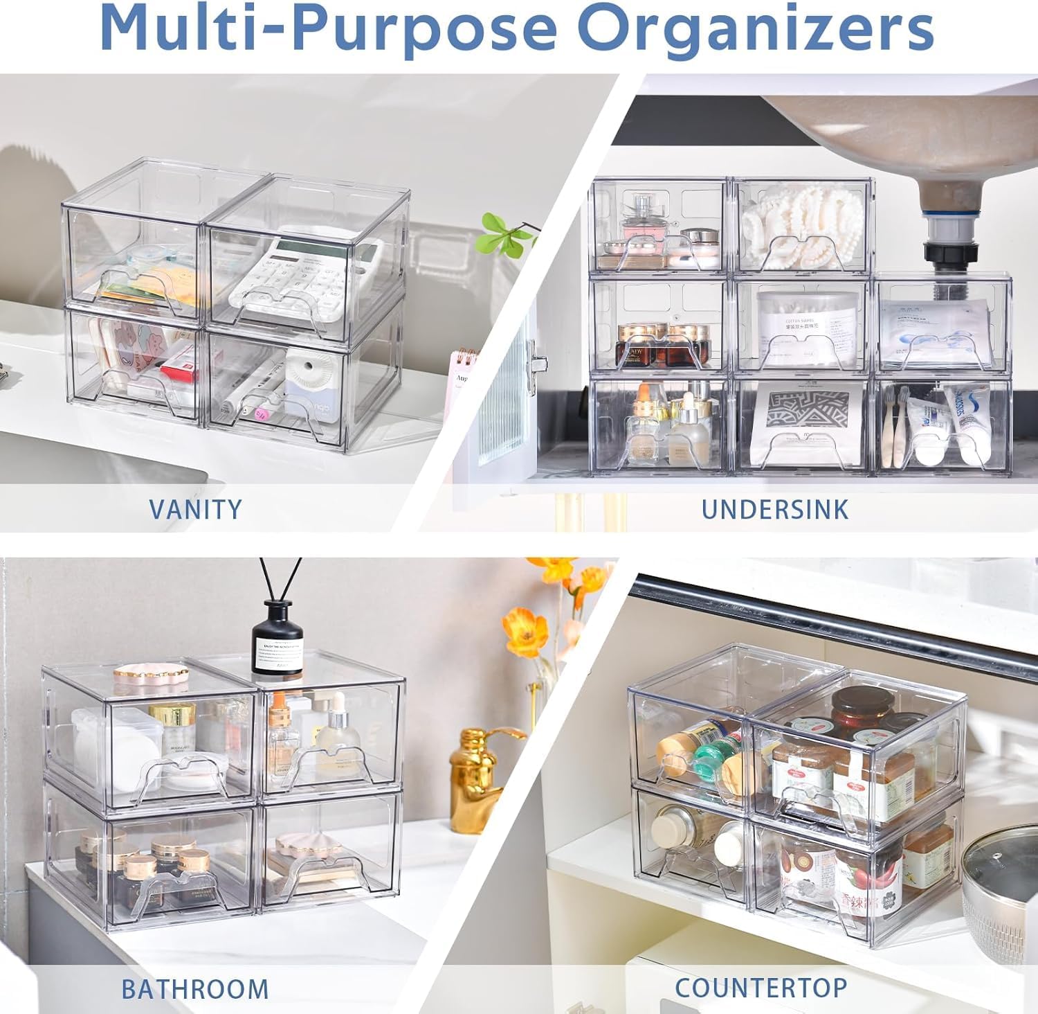 Plastic Drawers Storage, 8 Pack Clear Stackable Storage Drawers, Acrylic Storage Bins with Drawers