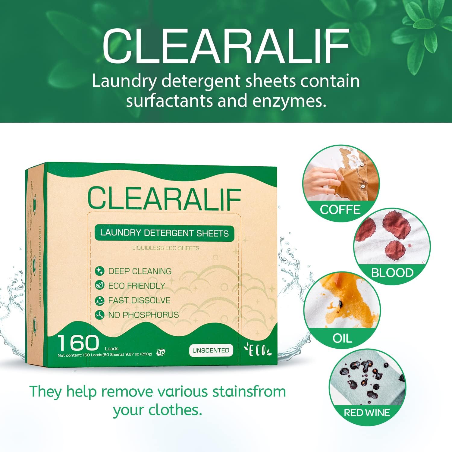 CLEARALIF Laundry Detergent Sheets (480 Loads), Unscented,Great For Travel, Apartments, Dorms