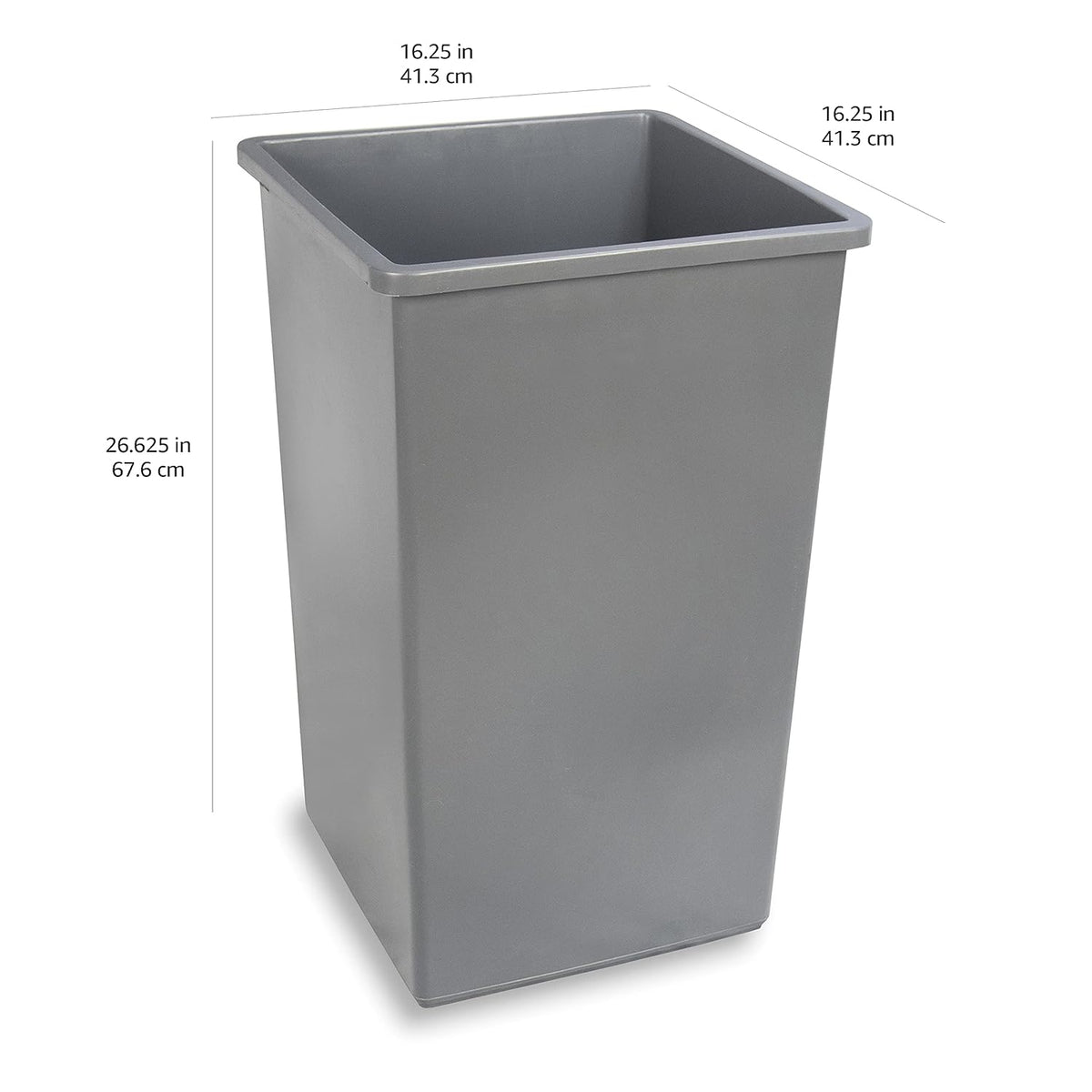 Amazon Basics Square Waste Container Open Top Wastebasket, Plastic Bins, 25 gallons, Grey, (Pack of