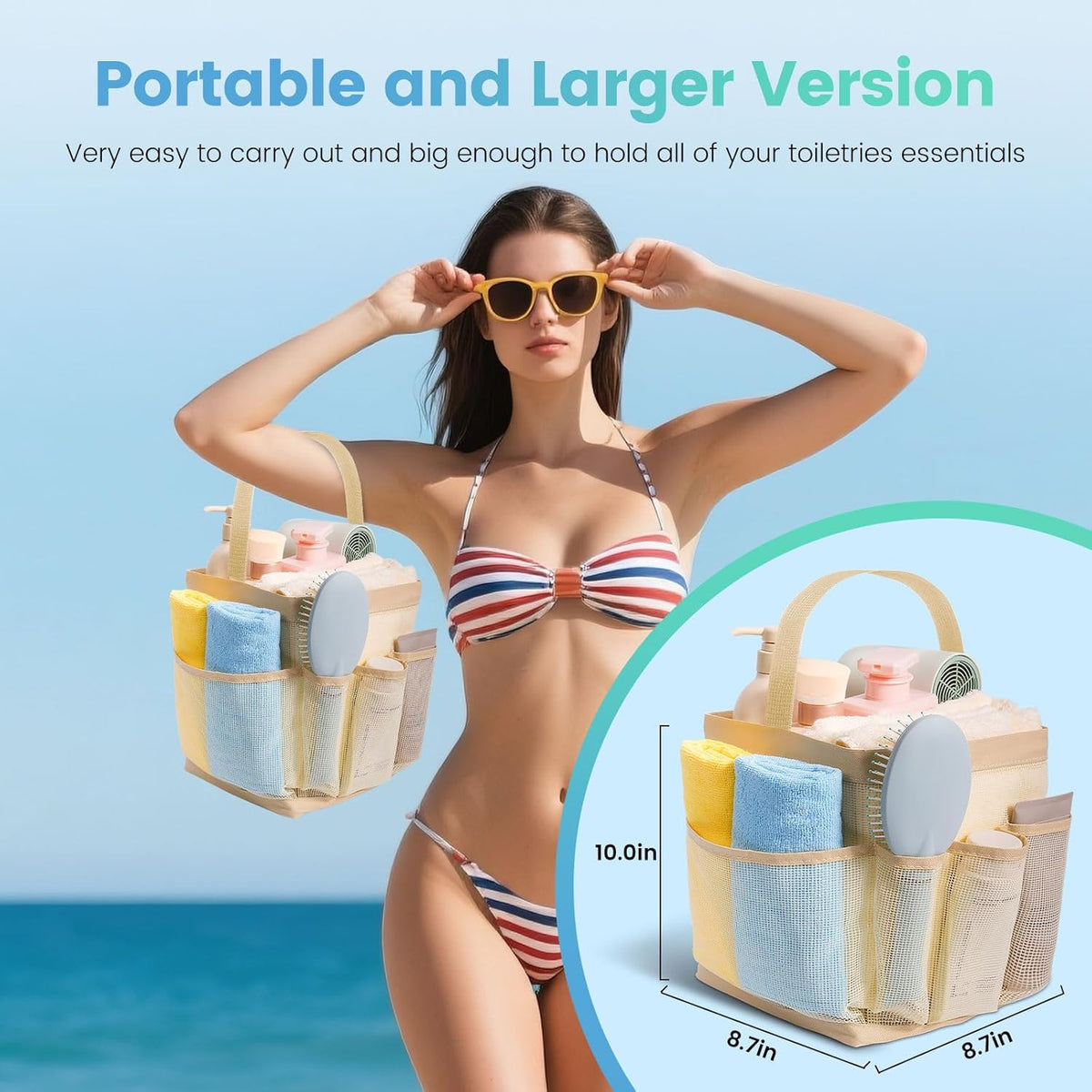 Mesh Shower Caddy for College Dorm Room Essentials for Girls with 9 Pockets,Large-Capacity Shower