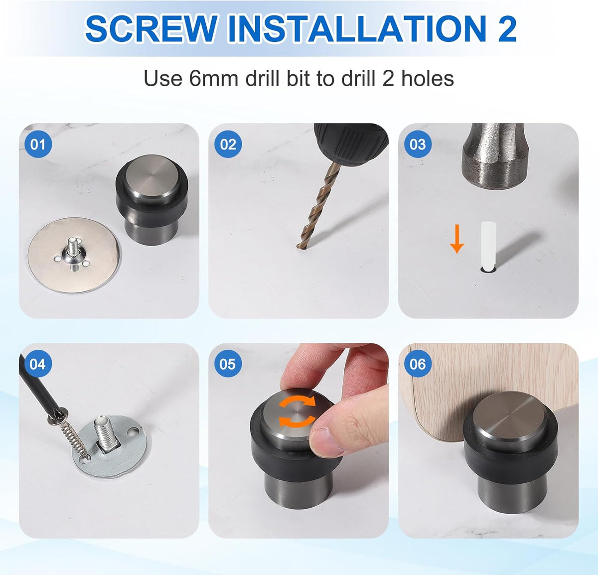 PATIKIL 2Set Round Door Stoppers, 60mm Stainless Steel Door Stop Doorstop Wedge Metal Cylinder Self