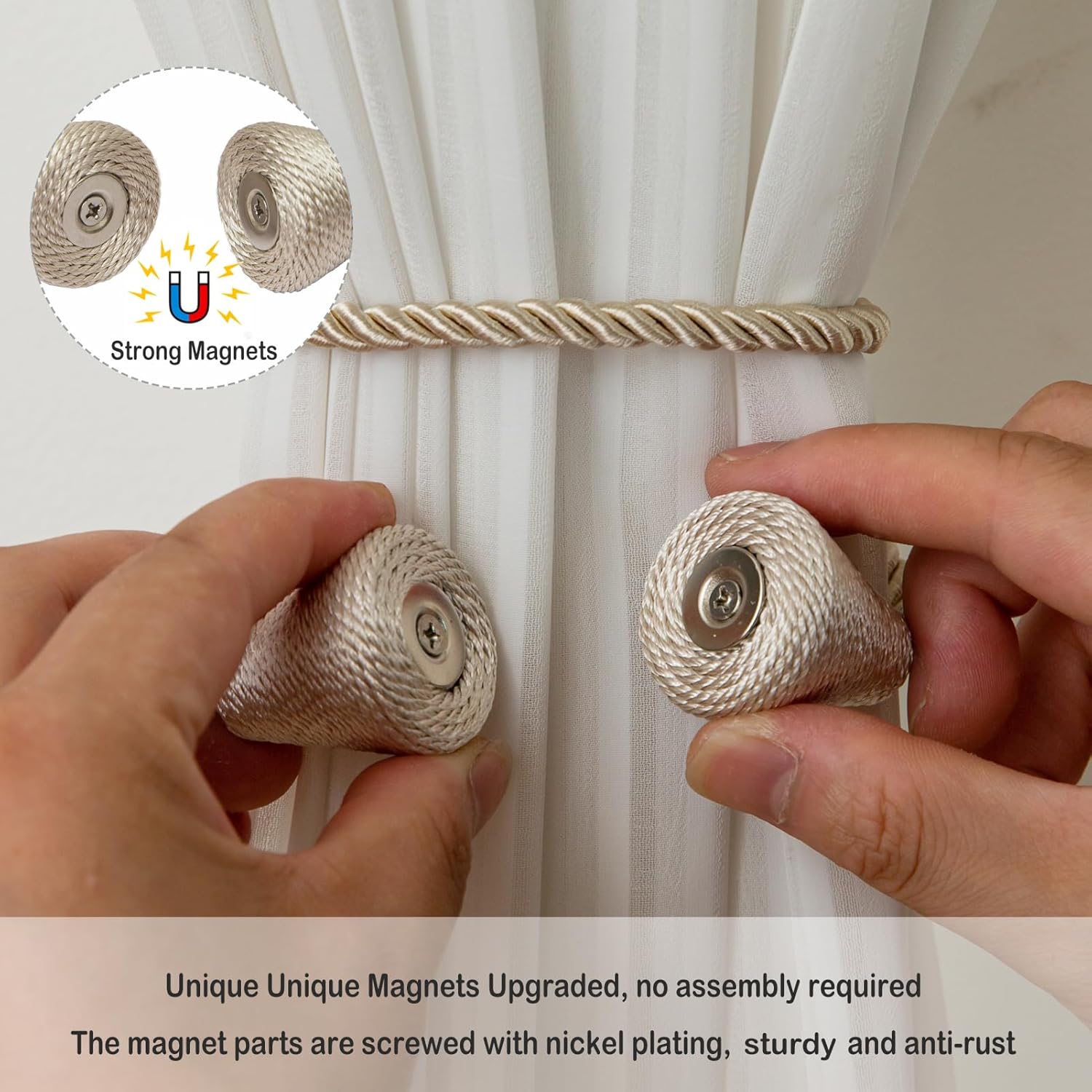Magnetic Curtain Tiebacks 2 Pack Outdoor Rope Curtain Tie Backs Decorative Window Treatment