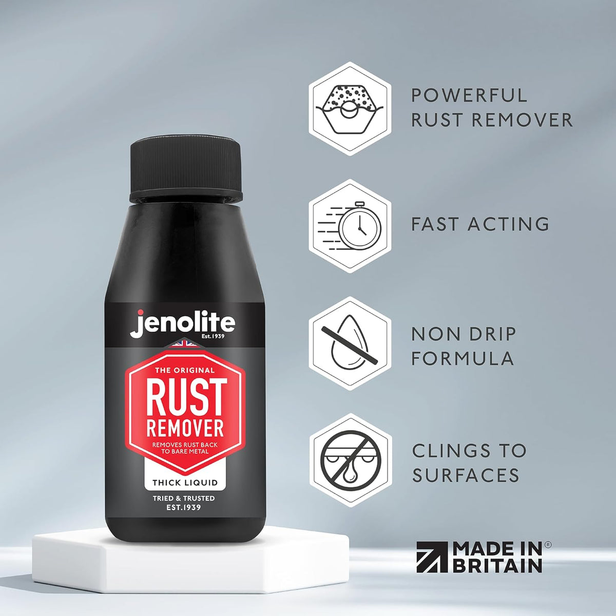 JENOLITE Rust Remover for Metal - Fast Acting No Drip Thick Liquid - Industrial Strength, Removes