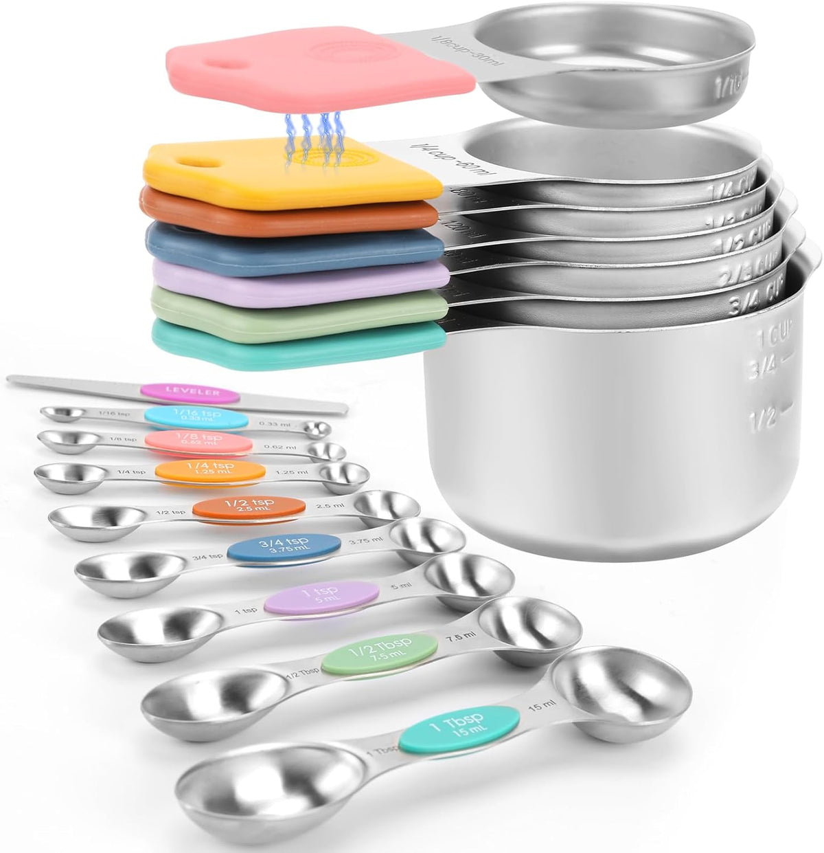 Magnetic Measuring Cups and Spoons Set-Heavy Duty 304 Stainless Steel，Double Measurement