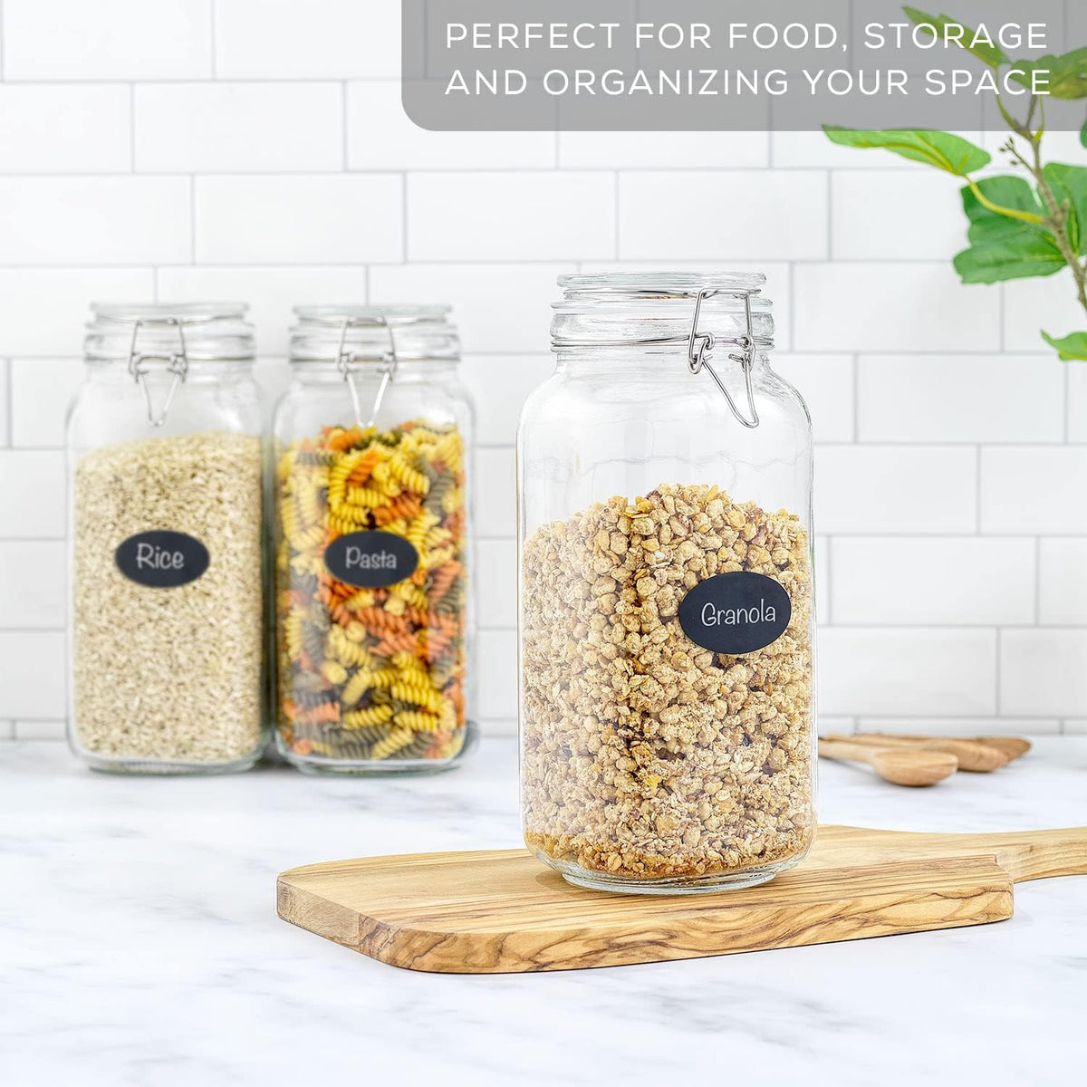 JoyJolt Airtight Glass Jars with Lids Set of 3. 78oz Glass Jar with Lid and 6 Silicone Seals! Large