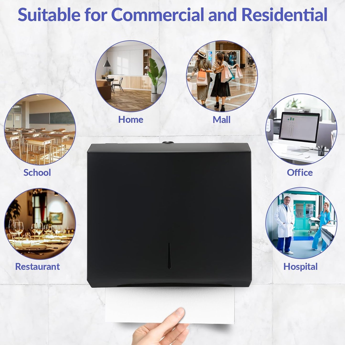 Paper Towel Dispenser Wall Mount, Matte Black Stainless Steel Commercial Paper Towel Holder with