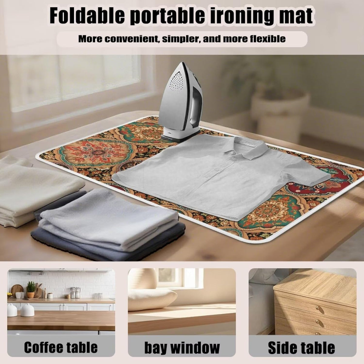 Folding Ironing Mat Heat and Steam Resistant Mandala Ironing Pad 32 x 16 Inch Foldable Iron Mat for