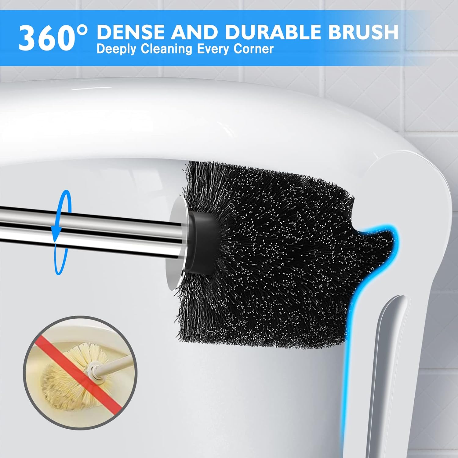 Toilet Brush and Holder 2 Pack, 304 Stainless Steel Toilet Brush with Extended and Durable