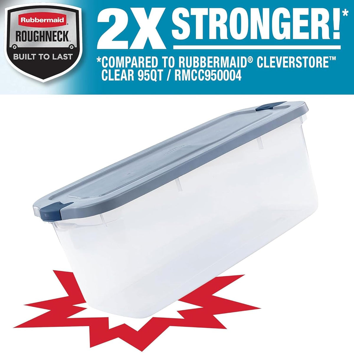 Rubbermaid Roughneck Clear 95 Qt/23.75 Gal Storage Containers, Pack of 4 with Latching Grey Lids