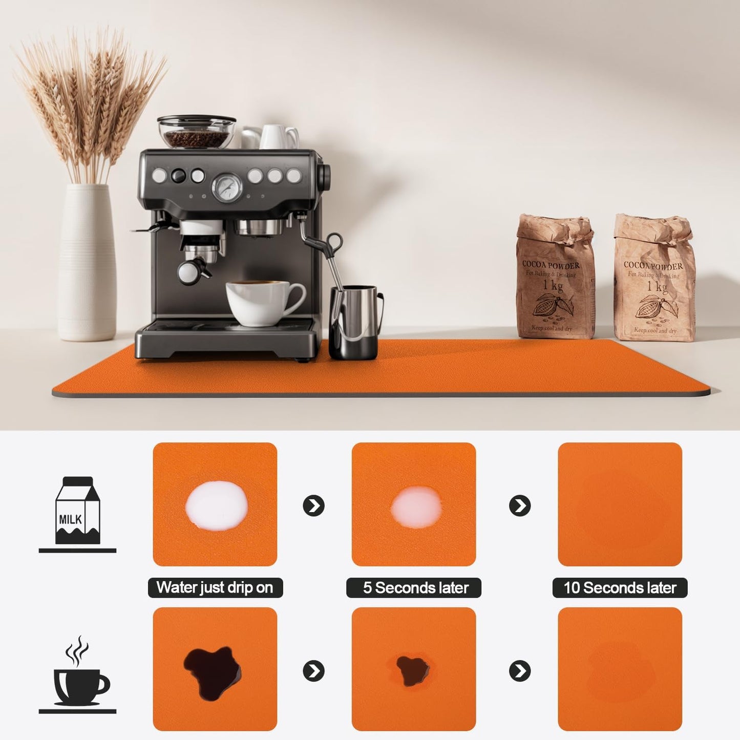Dish Drying Mat for Kitchen Counter | Coffee Bar Mat for Countertops | Heat Resistant Drainer Mat